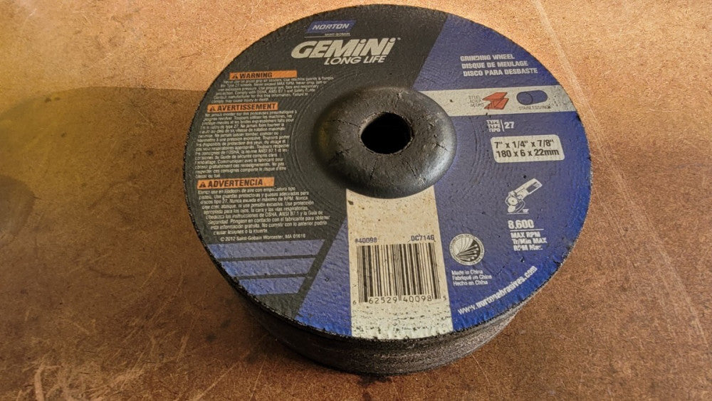 Lot of 10 Norton Gemini 40098 DC714G Grinding Wheels 7" x 1/4" Stainless / Inox