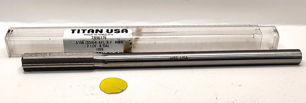 TITAN 33/64" (.5156)  CHUCKING REAMER 6 FLUTE 2" FLUTE LENGTH 8" OAL TR96176
