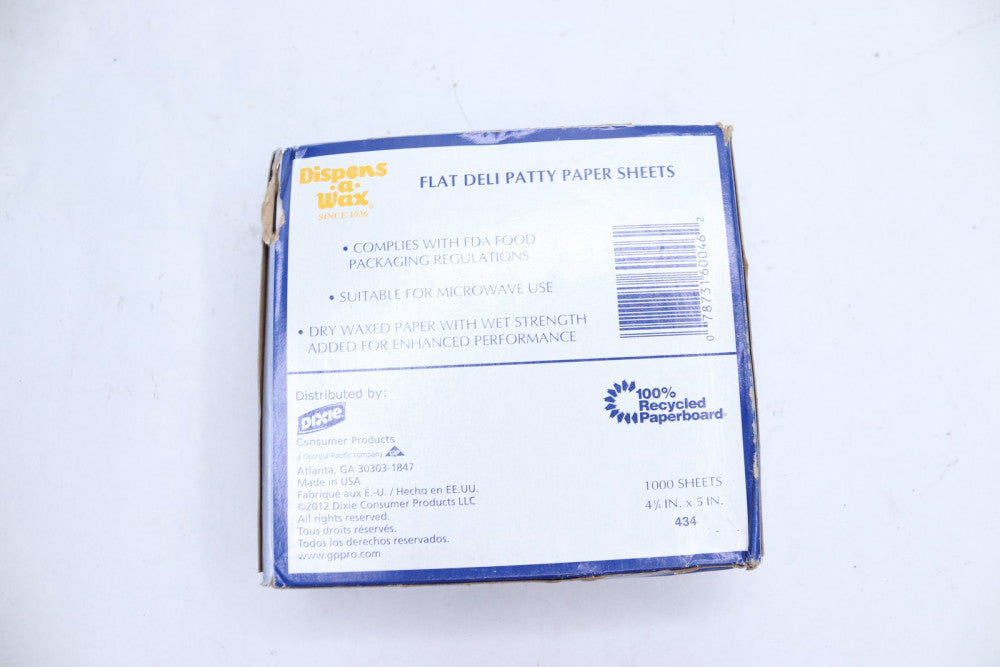 Dixie Dispens-A-Wax Deli Patty Paper White 4-3/4 x 5" L 434