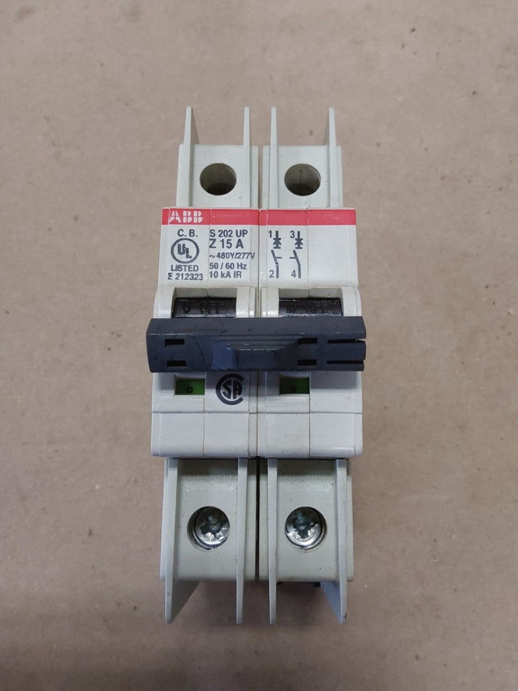 ABB S 202 UP Z 15 A ~480Y/277V 50/60 Hz E212323 Circuit Breaker 2 Pole