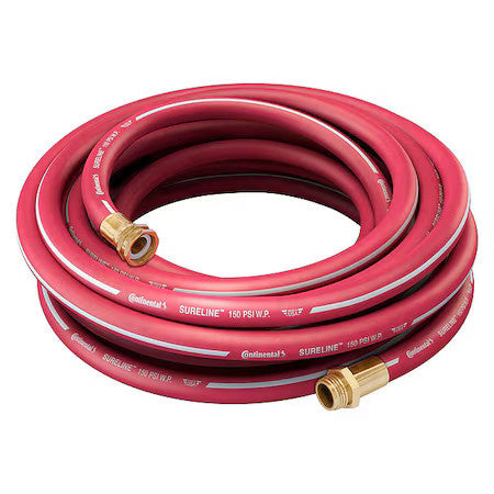 Continental Cwr058-25Mf 5/8 In Id X 25 Ft L Garden Hose, Epdm Tube, Red, Brass