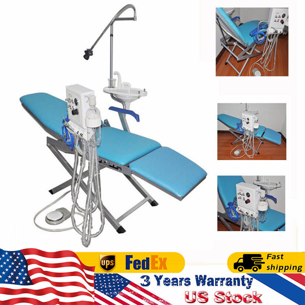 Portable Dental Folding Chair+LED Light+Turbine Unit+Weak Suction 4 Hole BEST