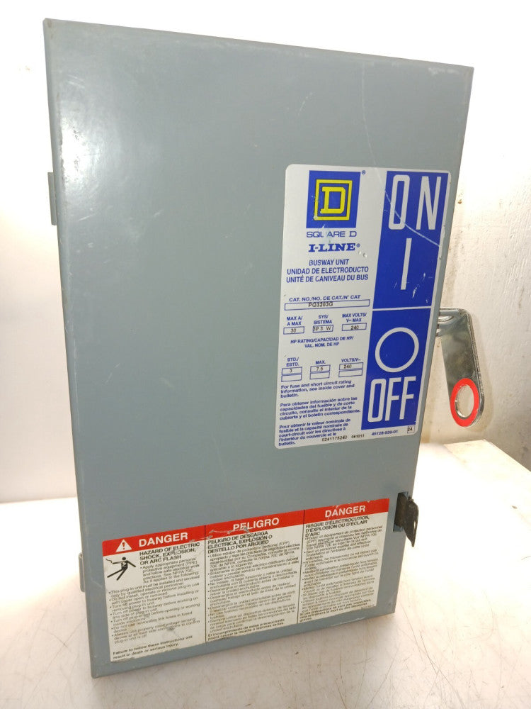 NEW SQUARE D PQ3203G I-LINE FUSIBLE BUSWAY BUS PLUG 30 AMP 3P 3W 240V VERTICAL