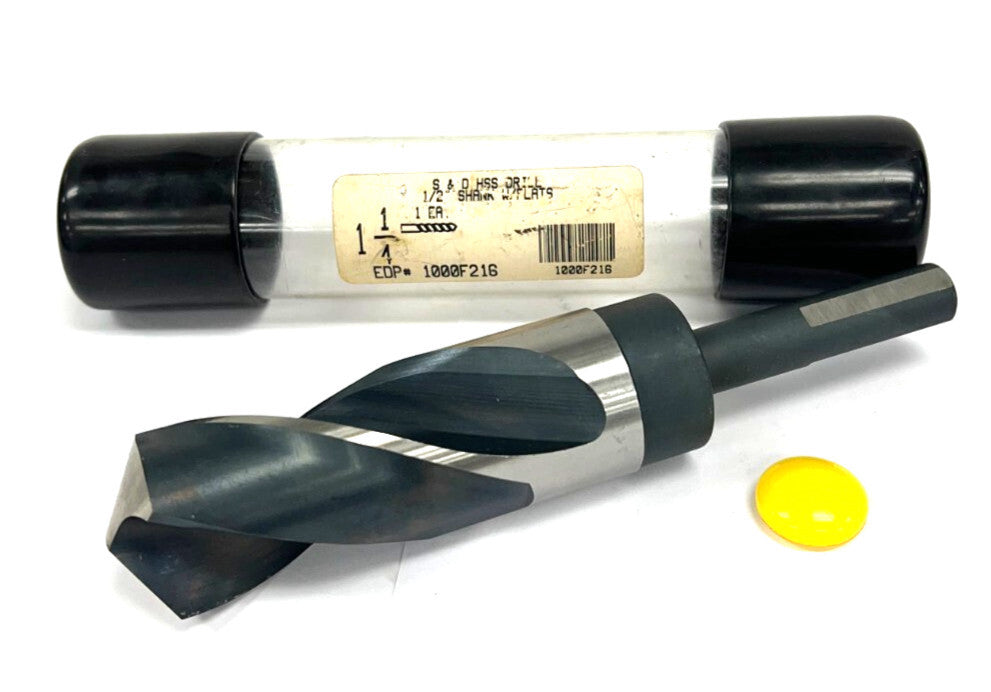 DRILLCO 100F216 DRILL BIT 1-1/4" HIGH SPEED STEEL BLACK & BRIGHT S&D OAL  6-3/8"
