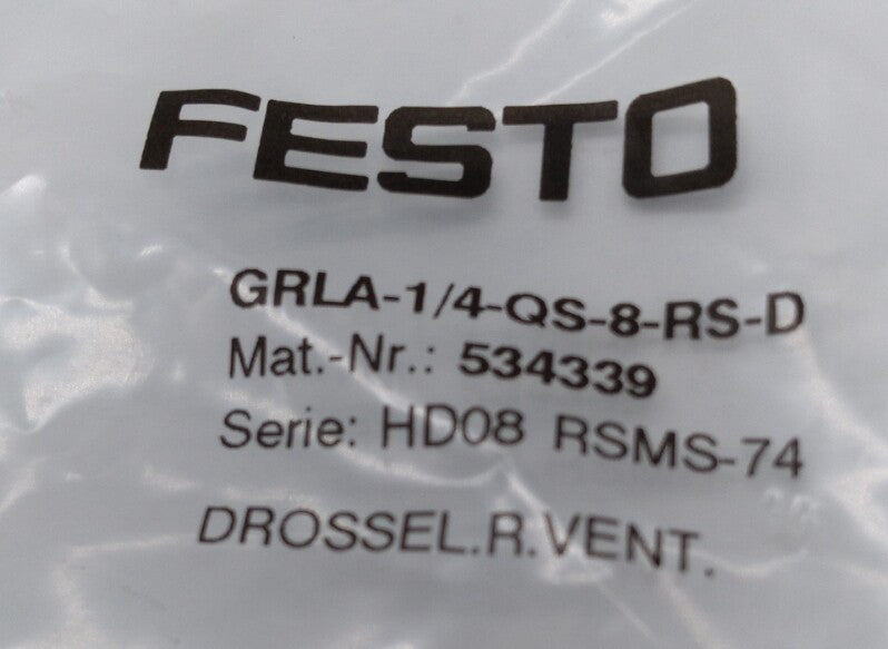 NEW Festo GRLA-1/4-QS-8-RS-D One-Way Flow Control Valve 