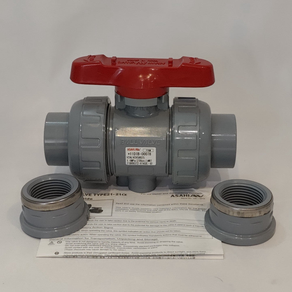Asahi  V2ALVCVS8025 1" 25mm Socket/Threaded Ball Valve, CPVC Type 21 230psi FKM