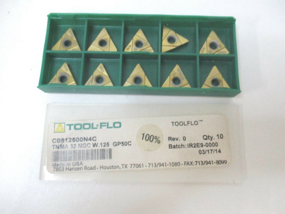 Tool-Flo 32TNMA Grade GP50 3.18mm Width Carbide Grooving Insert - Pack of 10