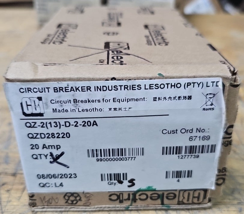 Box of 5 CBI 20A Circuit Breakers QZD28220 2 Pole Units