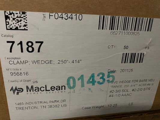 (Box of 50) MACLEAN F043410 / 7187 Wedge Clamp 