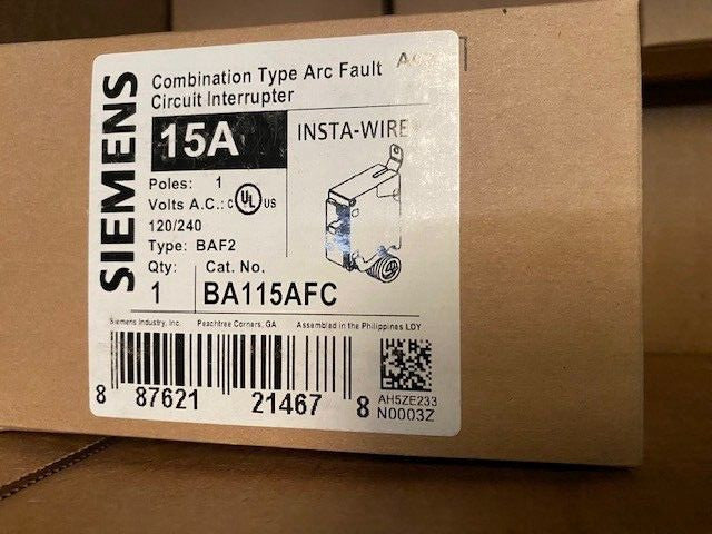 BA115AFC - Siemens 15 Amp 1 Pole AFCI Bolt-On Circuit Breaker (NEW)