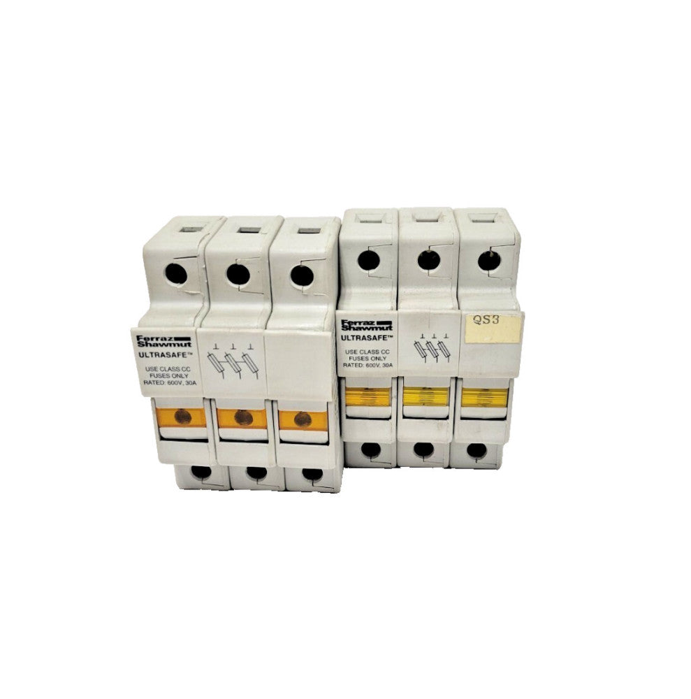 FERRAZ SHAWMUT ULTRASAFE FUSEHOLDERS (LOT OF 2) USCC3I 600V 30A 3P W/INDICATOR