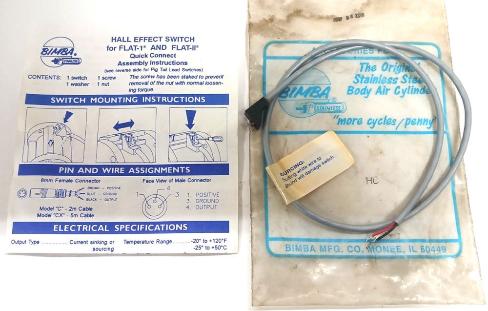 BIMBA HALL EFFECT SWITCH FLAT 1 AND FLAT 2 5 TO 30V DC 25 MA MAX 300 MA MAX
