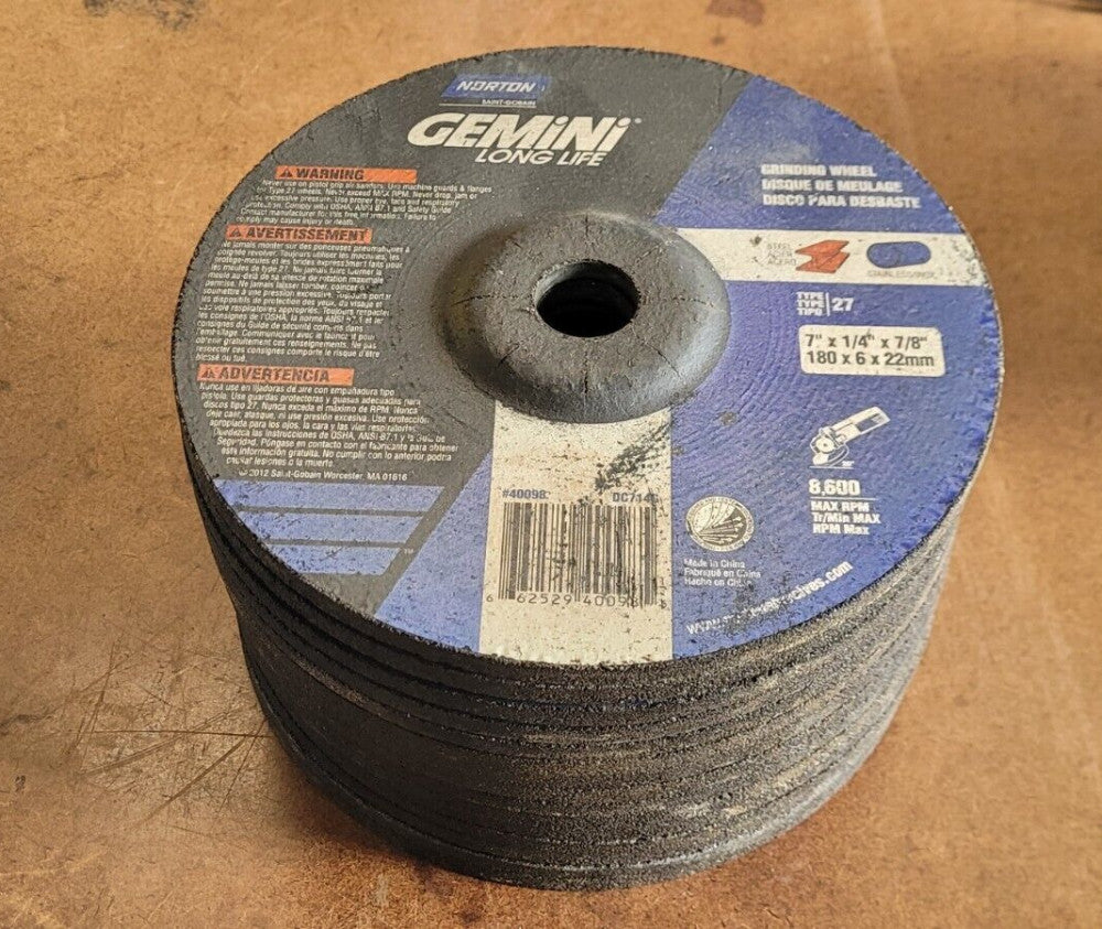 Lot of 15 Norton Gemini 40098 DC714G Grinding Wheels 7" x 1/4" Stainless / Inox