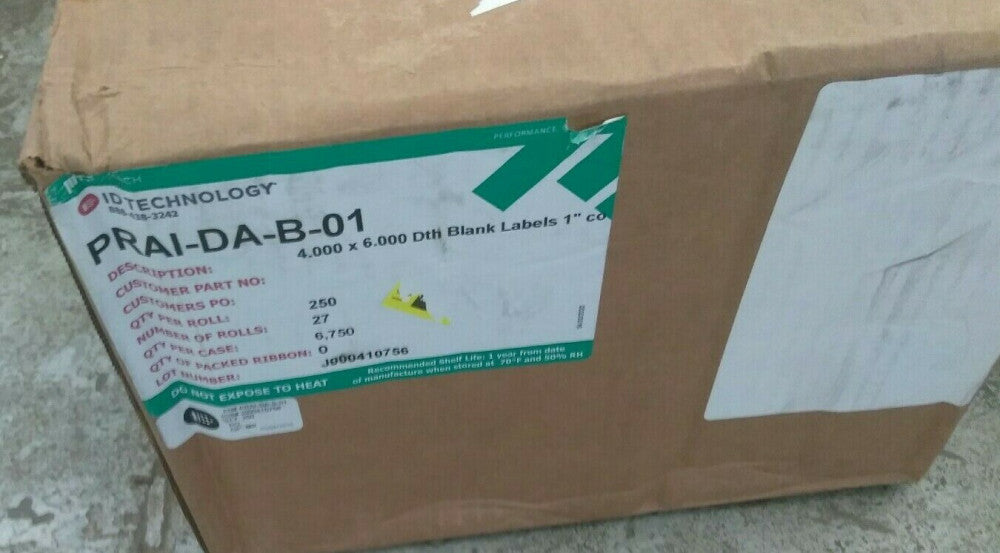 (1 BOX OF 250 ROLLS) NEW ID TECHNOLOGY 4.00X 6.000 Dth Blank Labels 1" co