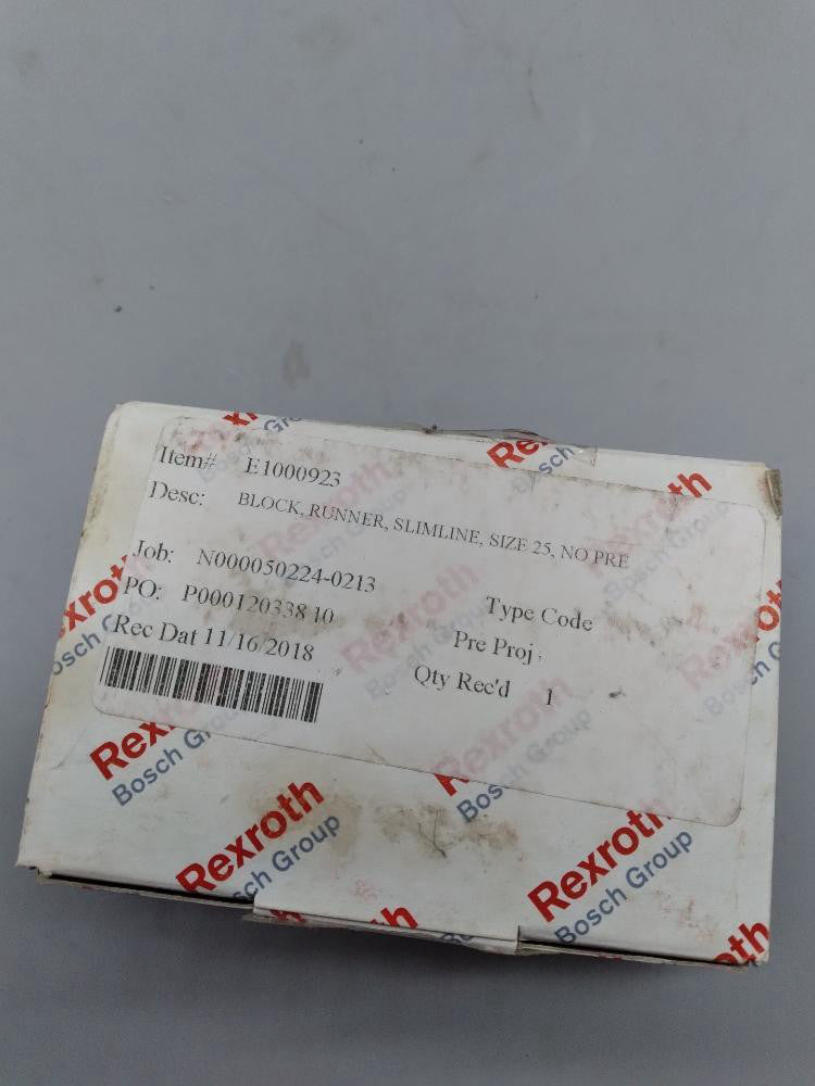 NEW Rexroth E1000923 Slimline Ball Rail Runner Block, Size 25 