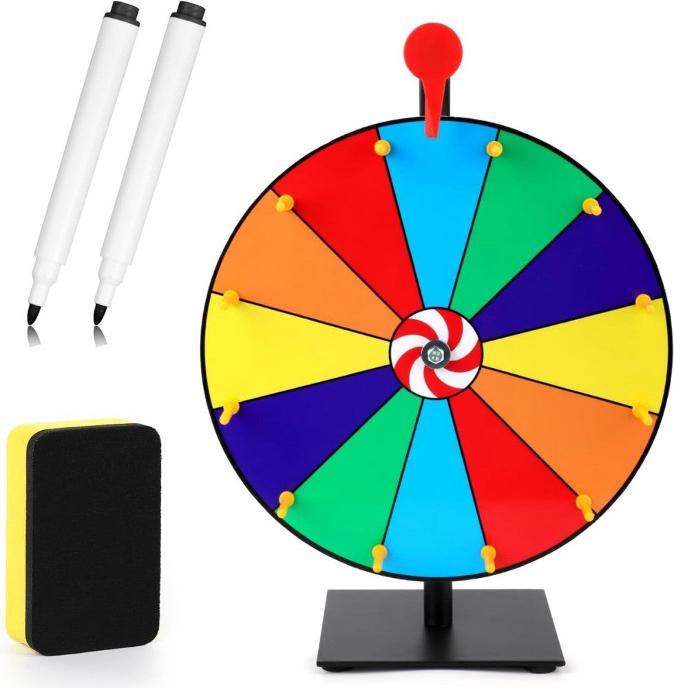 Color Spinning Prize Wheel, 12 Slots Tabletop Prize Wheel Spinner with Dry Er...