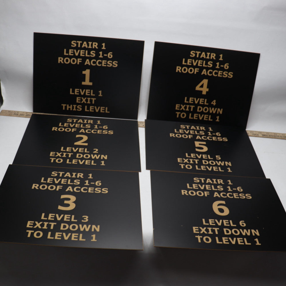 (6-Pk) Stair 1 Levels 1-6 Roof Access Stair Case Sign 12" x 9"