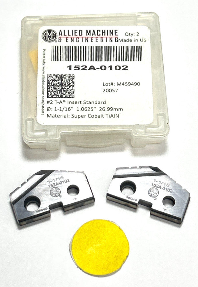ALLIED MACHINE DRILL INSERT 152A-0102  DIAMETER 1-1/6"  #2 T-A   LOT OF 2