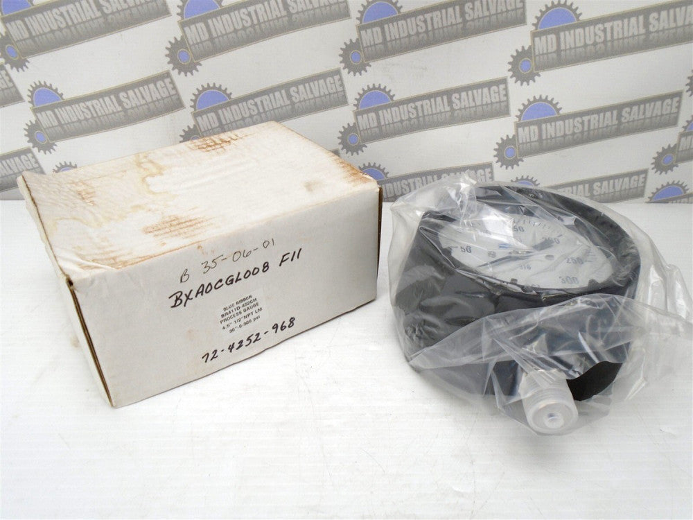 BLUE RIBBON - BR411D-452CH - SS Process Gauge 4.5" 1/2" NPT LM (-30 to 300psi)