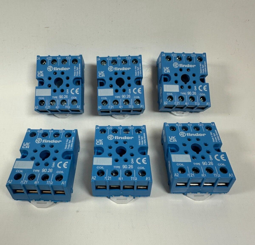 Finder 90.26 (2CO-DPDT) Relay Bases 10A-250V Blue (Lot of 6) New Fast Ship