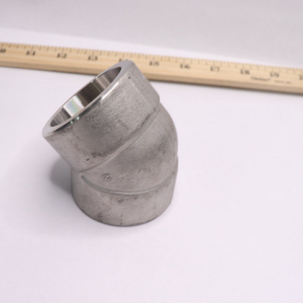 Socket Weld Elbow Pipe Fitting Forged Stainless Steel 45 Degree 1-1/2"