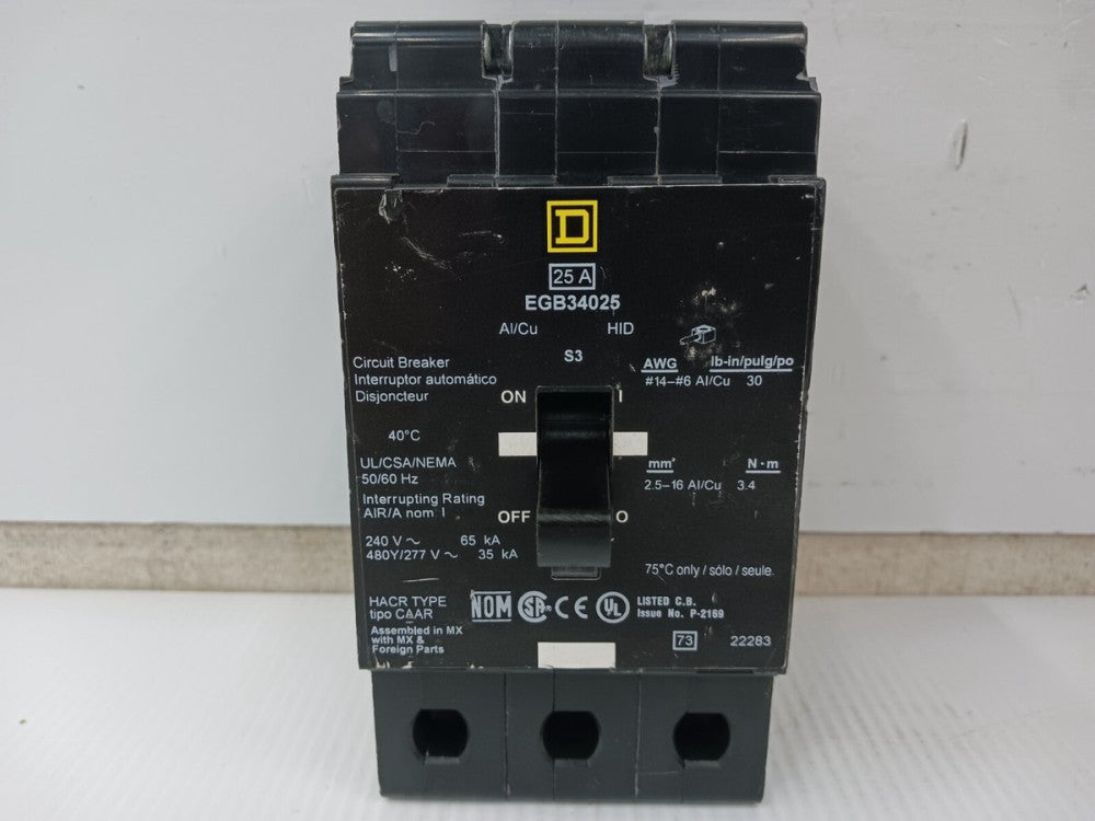 Square D 25 Amp Bolt-On Circuit Breaker 3 Pole 480Y/277 VAC 35kA EGB34025