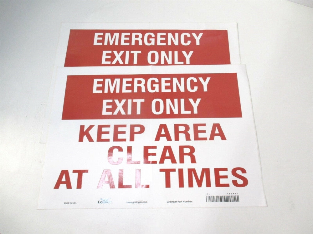 (480P31) 10" x 14" Emergency Exit Only Entrance, Exit and Evacuation - Lot of 2 