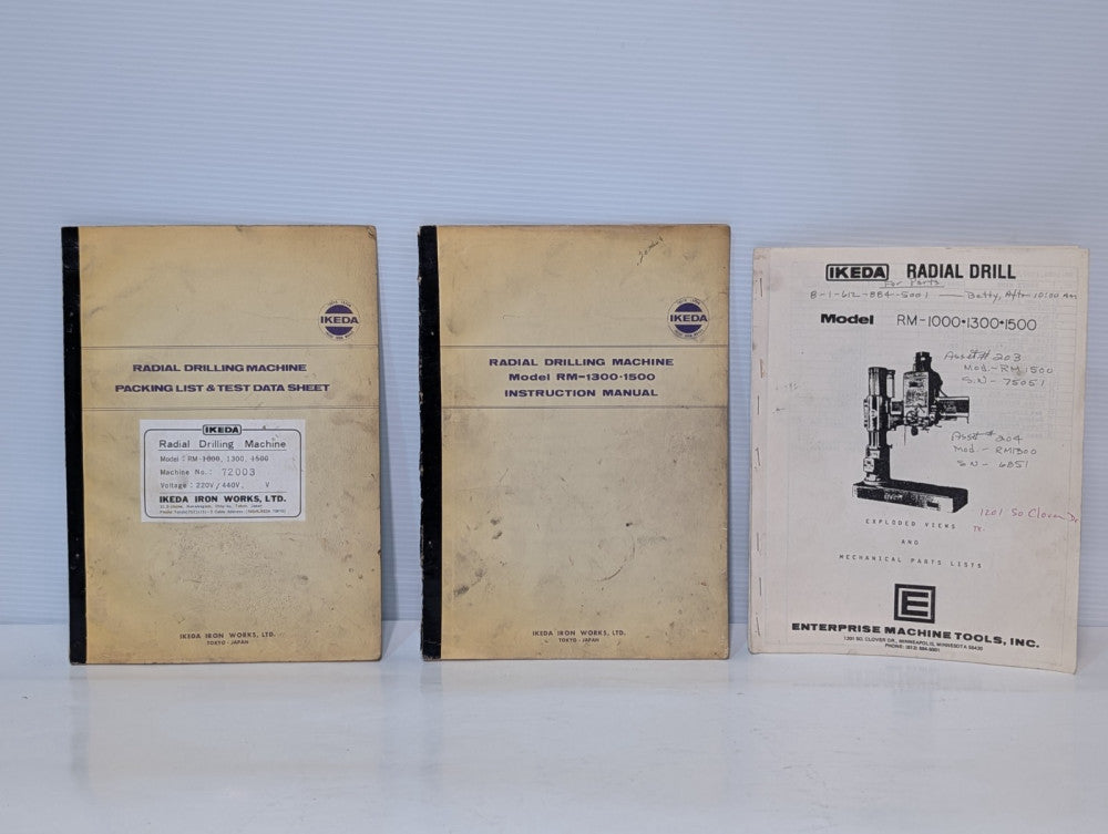 IKEDA Iron Works 1000, 1300 & 1500 Radial Drilling Machine Operation Manuals
