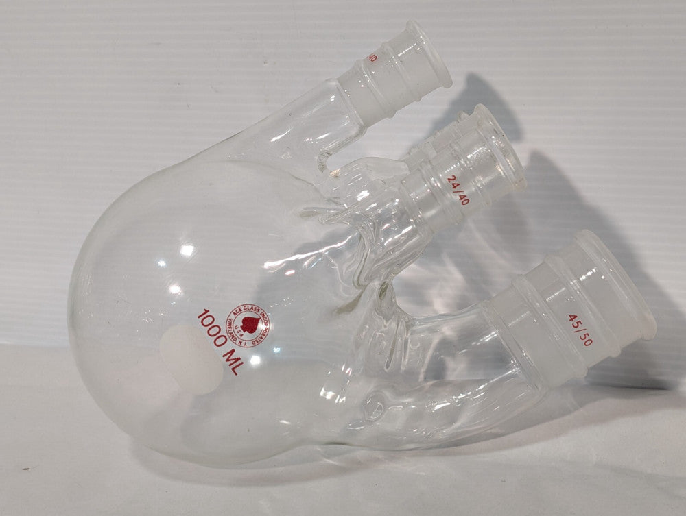 Ace Glass 4 Neck Round Bottom 1000ml Boiling Flask,  (3) 24/40 & (1) 45/50