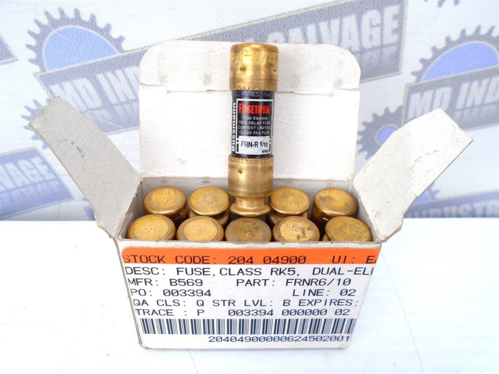 (BOX of 10) Bussman / FUSETRON FRN-R-6/10 - RK5 FUSES - 250VAC - (NEW in BOX)