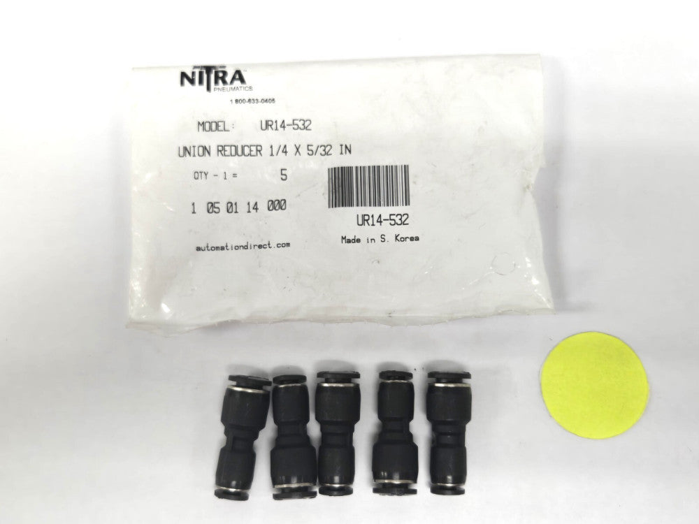 NITRA PNEUMATICS MODEL UR14-532 UNION REDUCER  1/4" X 5/32"   LOT OF 5