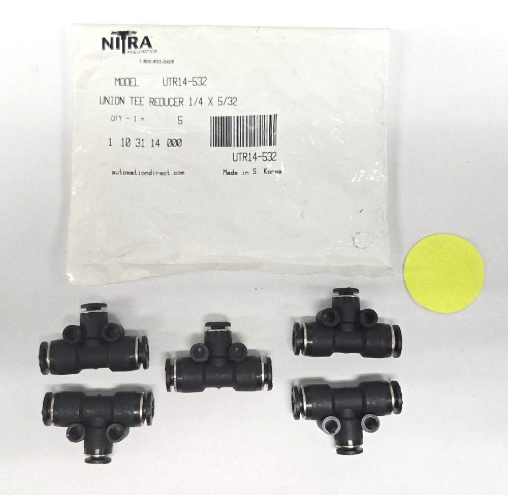 NITRA PNEUMATICS MODEL UR14-532  UNION TEE REDUCER 1/4" X 5/32"   LOT OF 5