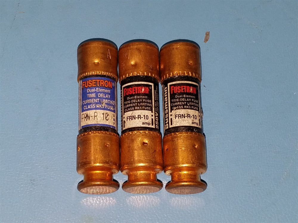 (3 PCS) BUSS FUSETRON FRN-R-10 FUSES DUAL ELEMENT TIME DELAY