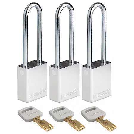 Brady Alu-Slv-76St-Ka3pk Lockout Padlock,Al,1/4" W,Silver,Pk3