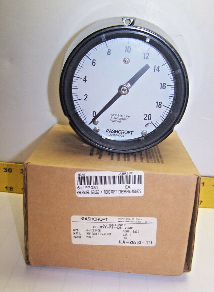 NEW ASHCROFT 0-20 MPa PRESSURE GAUGE 4-1/2" DIA FACE  45-1279-RS-02B-20MP