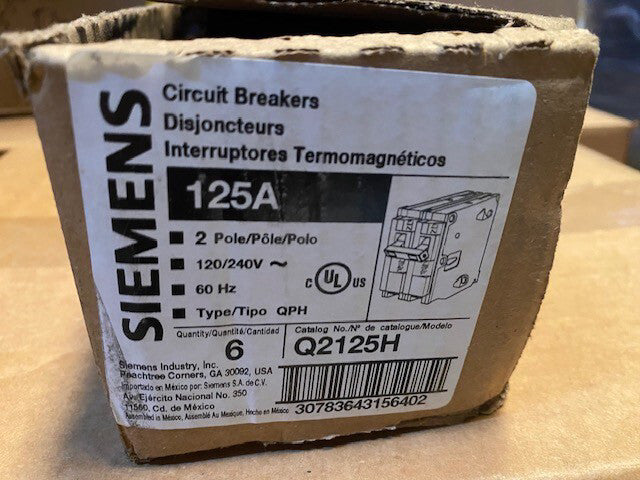 (6 PACK) Q2125H Siemens Circuit Breaker 2 Pole 125 Amp 120/240V 22KA NEW