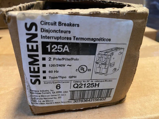 (6 PACK) Q2125H Siemens Circuit Breaker 2 Pole 125 Amp 120/240V 22KA NEW