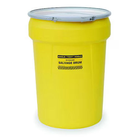 Eagle Mfg 1602 Open Head Salvage Drum, Polyethylene, 30 Gal, Unlined, Yellow