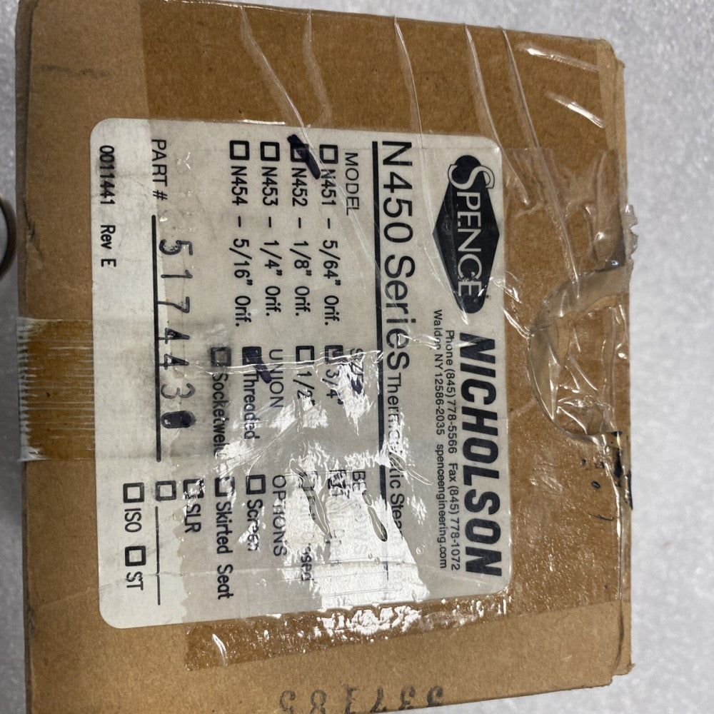 NICHOLSON Steam Trap N452 Fail Open, 1/8” orifice, THERMOSTAT PURGER 3/4”