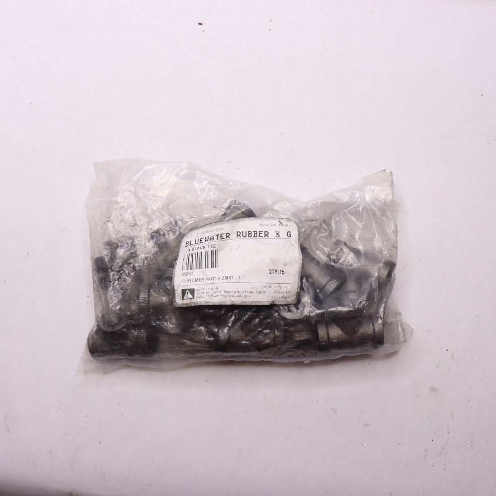 (15-Pk) Bluewater Rubber & G Tee Malleable Iron Black 1/4" NPT 65251