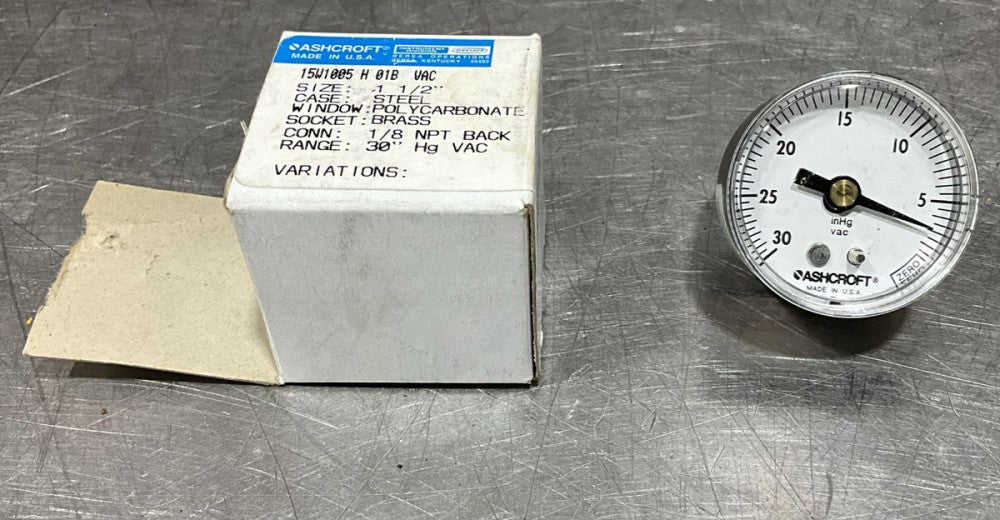 Ashcroft Pressure Gauge 15W1005 H 01B Vac 1½" ⅛ NPT Back Nos Surplus