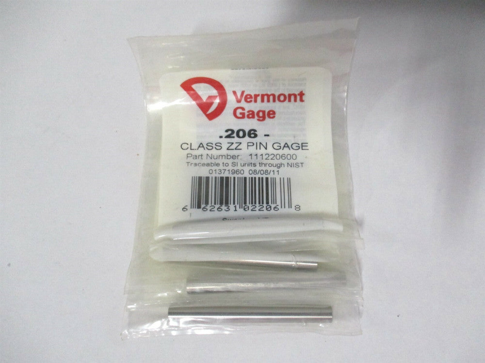 Vermont Gage (111220600) 0.206" Diam Class ZZ Minus Plug & Pin Gage - Lot of 4