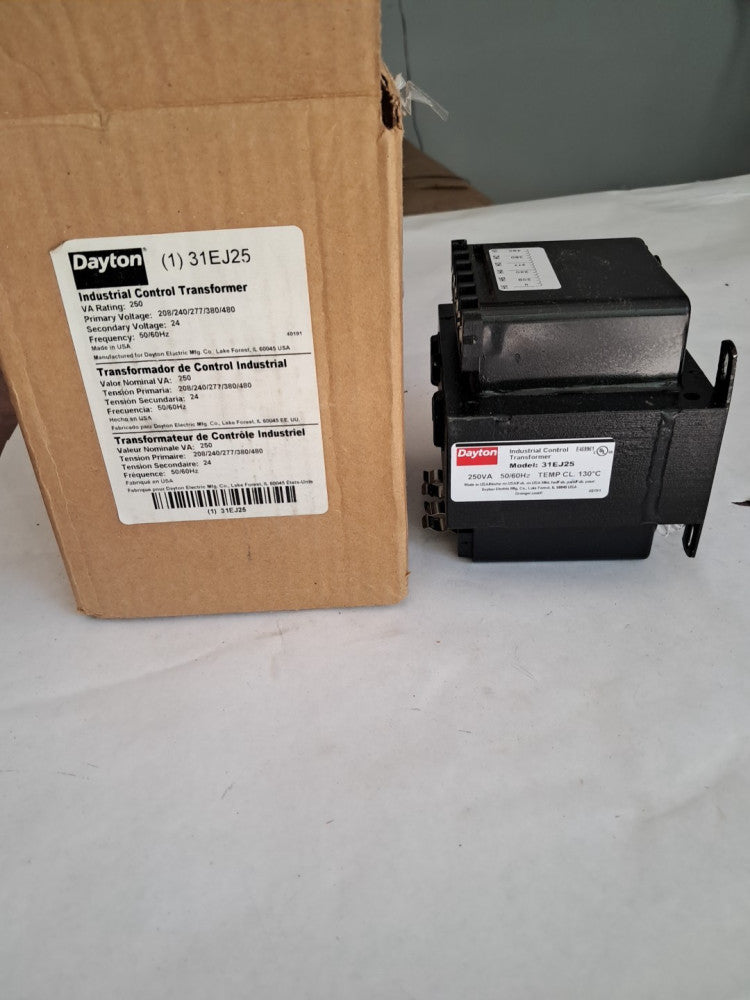 Dayton 31Ej25 Control Transformer, 250 Va, 80°C, 24V Ac, 208/240/277/380/480V Ac