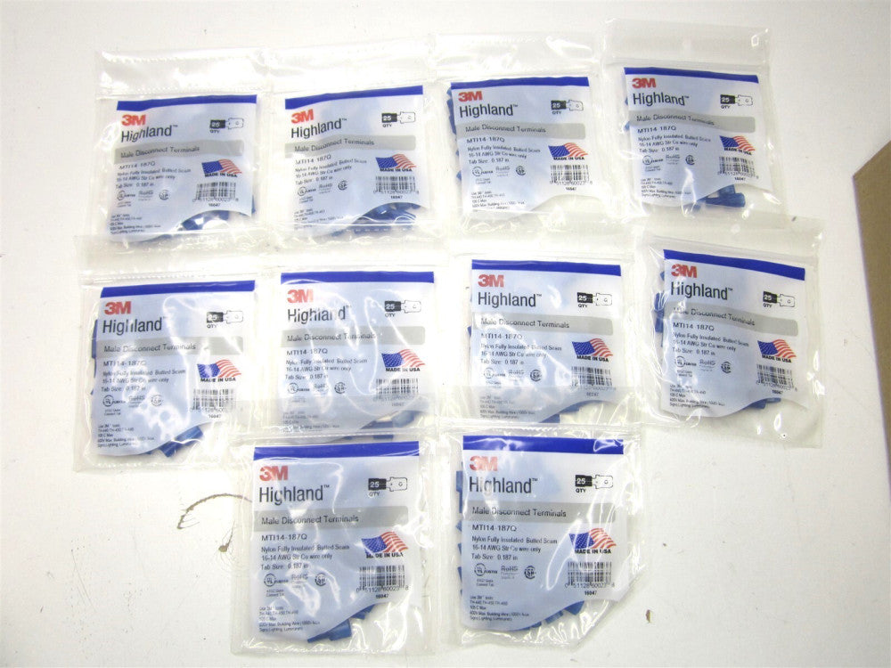 3M (MTI14-187Q) 16-14 AWG Blue Male Disconnect Terminals 25ct - Lot of 10