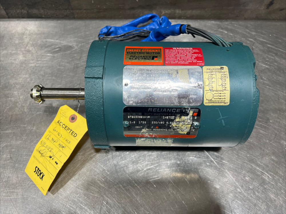 NOS Reliance Air-Over A-C Motor. Model B78Q3366M. 1 1/2 HP 3 Ph 1725 RPM 230/460