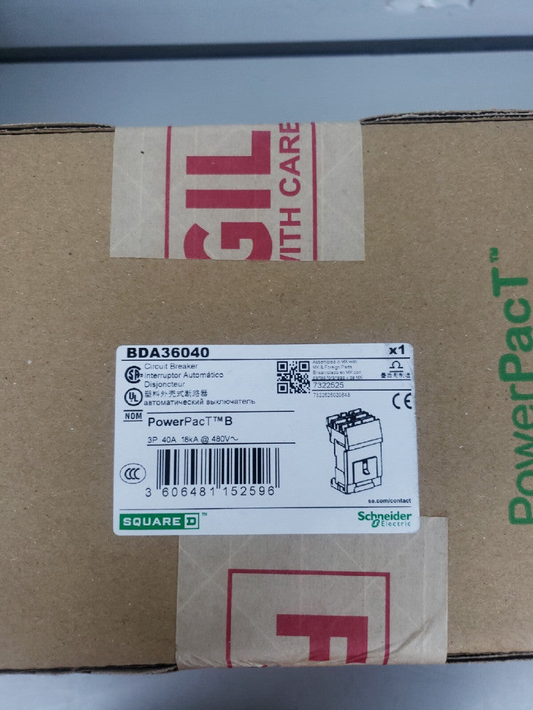 NEW BDA36040 SQUARE D 3POLE 40AMP 18KA 600V ILINE POWERPACT CIRCUIT BREAKER