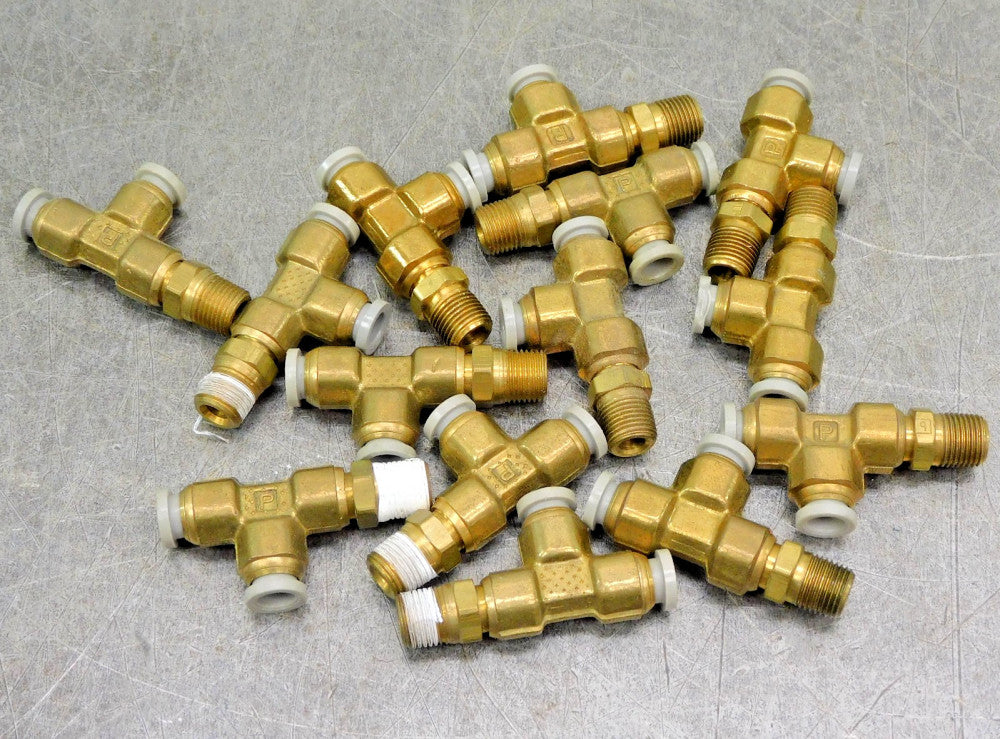 Parker Brass Swivel Tee Fitting 1/4" Push Connect x 1/8"NPT Lot of Fourteen (14)