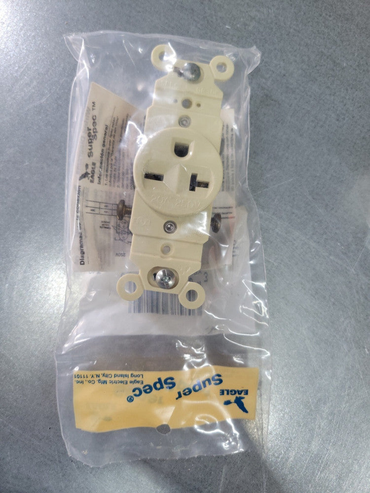 1- Eagle # 5441V Ivory 20-Amp 250V Single Receptacle Straight Blade OLD STOCK