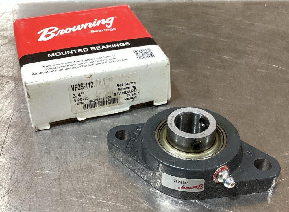 Set Screw BROWNING VF2S-112M 2-BOLT FLANGE BALL BEARING UNIT 3/4" Standard BORE