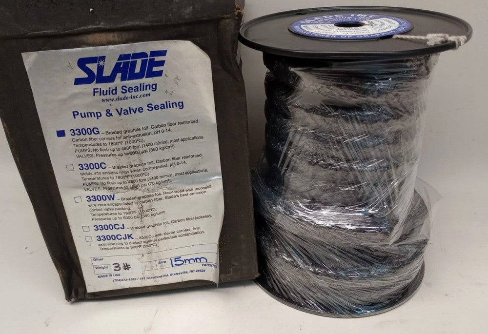 Slade 3300G 3LB 15mm Braided Graphite Foil Seal 3Lb Box Size 15mm Aprox 14 Ft